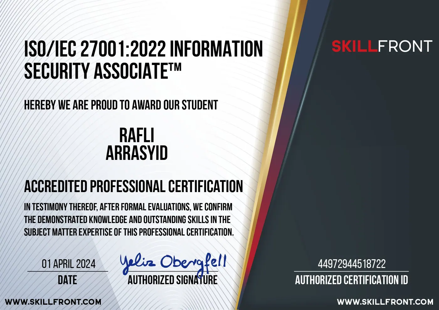 ISO 27001 Information Security Certificate